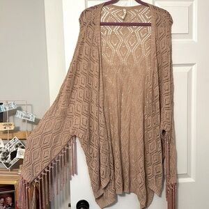 Pol dusty pink sweater with fringe size L